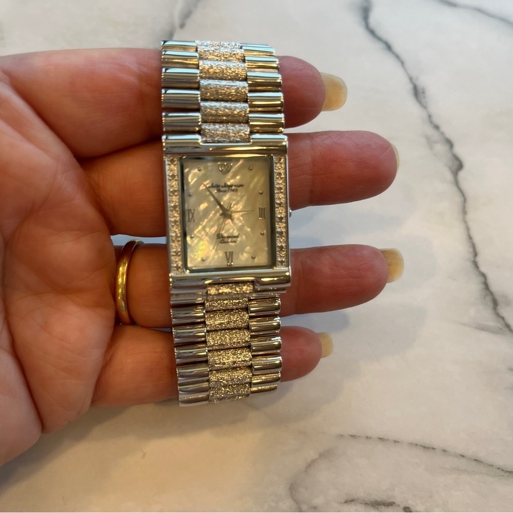 JULES JURGENSEN Womens Mother of Pearl Square Face Stainless Steel Watch NF7884W